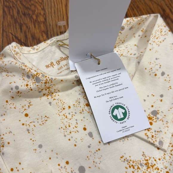 NWT Soft Gallery Cream splash Speckle pajama outfit 2 piece Set organic 6m - Picture 5 of 6